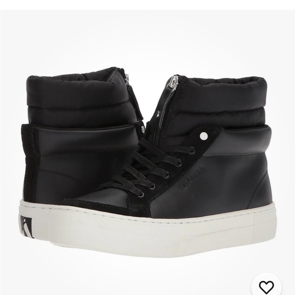 Skechers Black Leather ALBA Puffer Jacket Lining Rise Fit Zipper Hightops Wm 9 - Picture 1 of 6